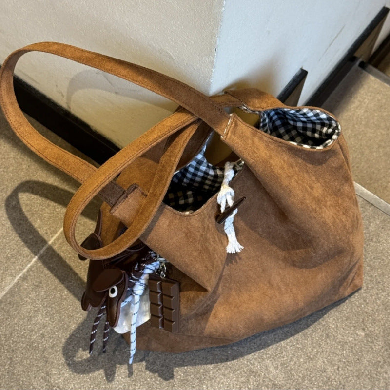 New Retro Trendy Underarm Shoulder Bag Female Brown Suede Fashion Leopard Print Large Capacity Totes