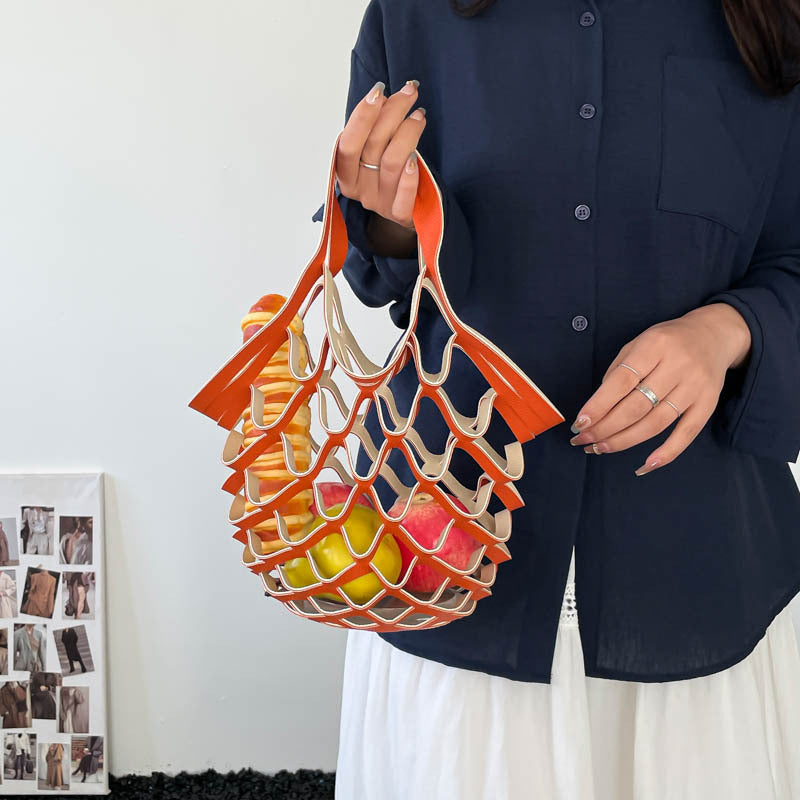 New Spring New Women's Net Bag Handmade Pu Folding Hand Bag Large Capacity Shoulder Bag