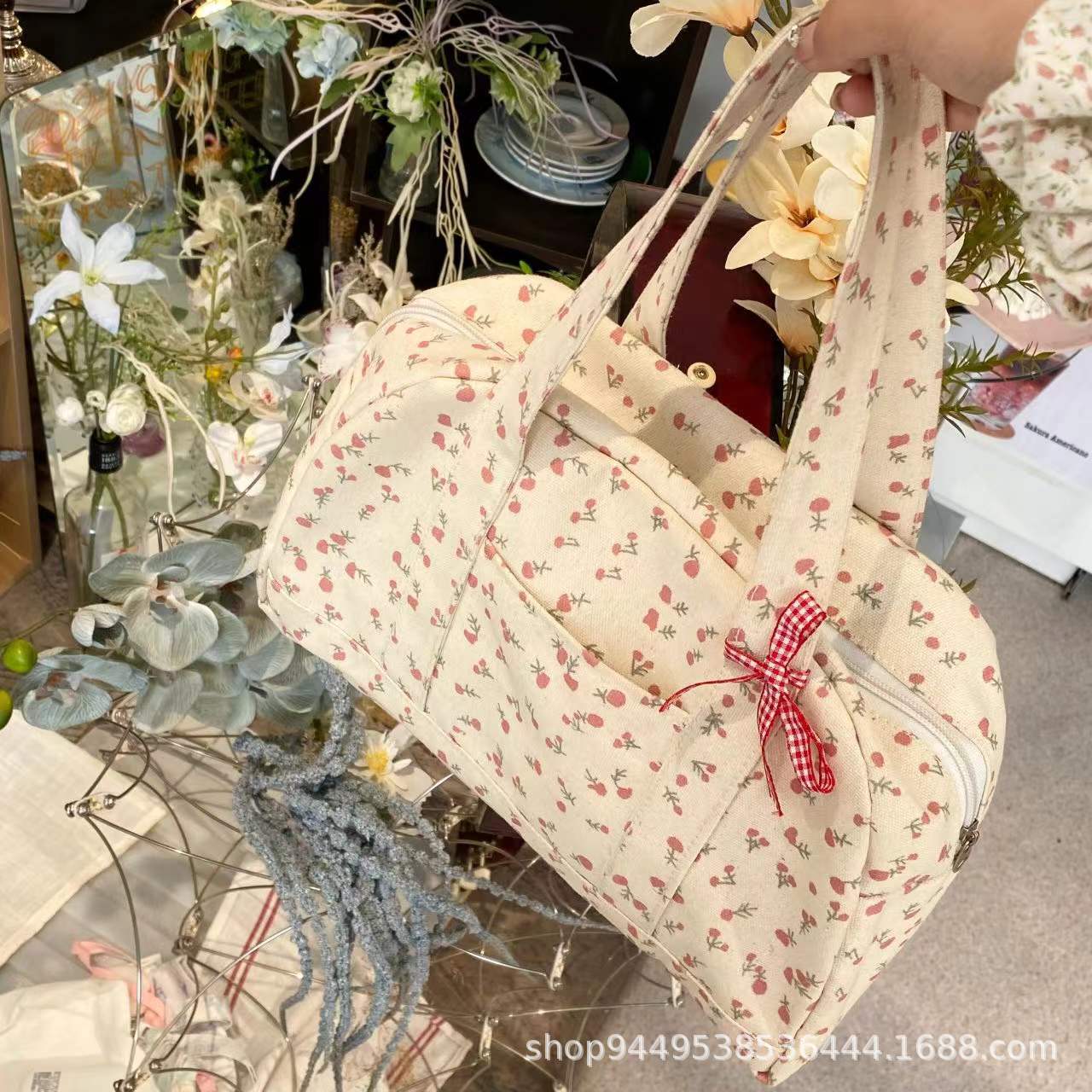New Floral Canvas Tote Bag Large Capacity Commuter Shoulder Bag Mori Style Everyday Joker Handbag