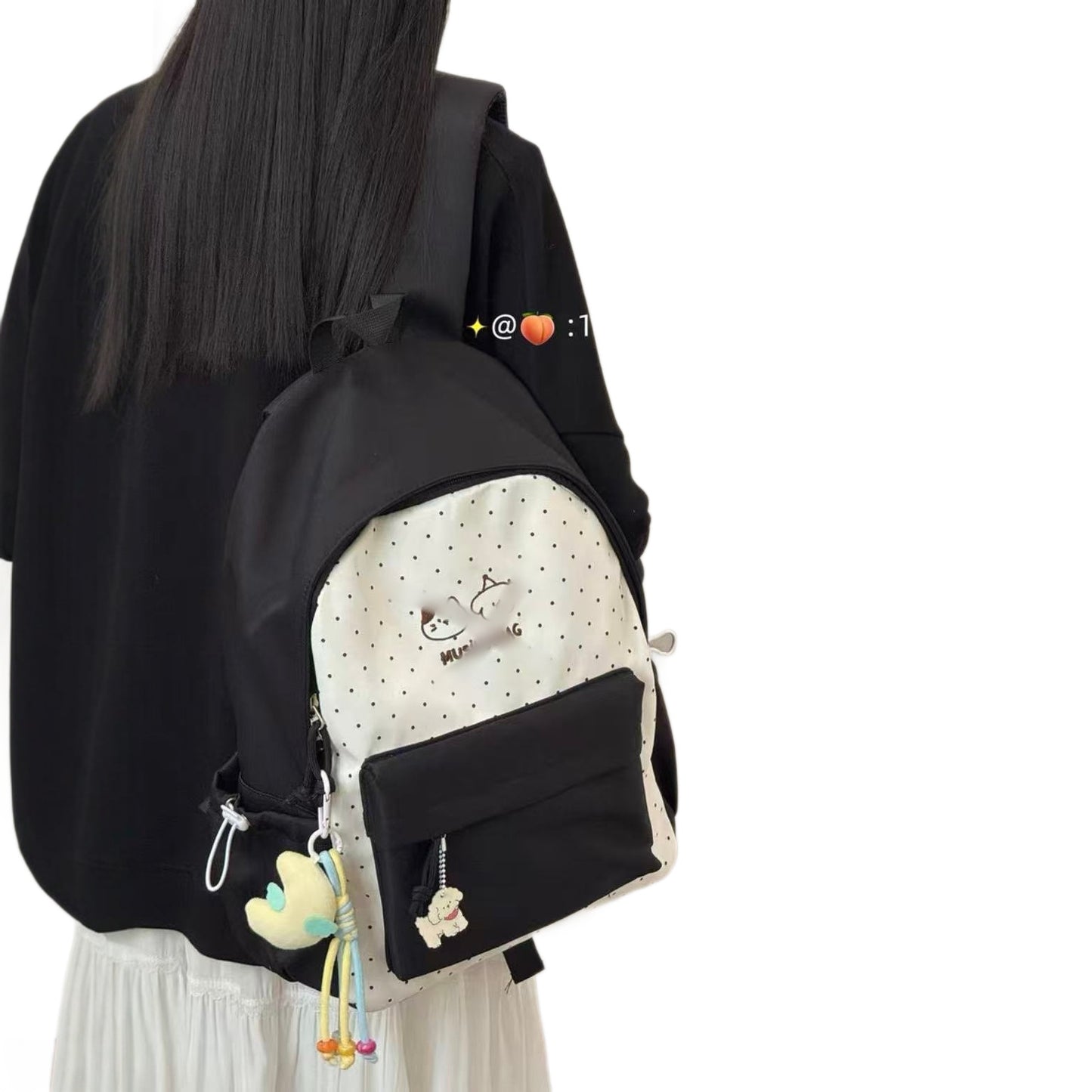 Cute Polka Dot Backpack with Embroidery Design for Girls, Fashionable and Durable School Bag with Front Pocket and Charm