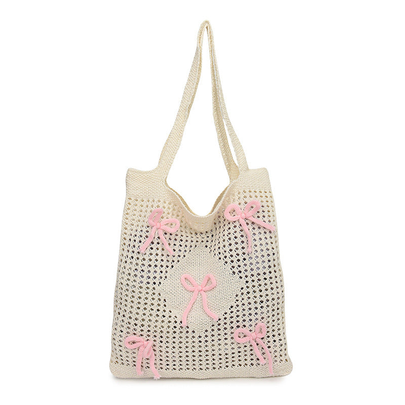 Women's Shoulder Bag New Korean Weaving Tote Bag Bow Design Fashion Casual