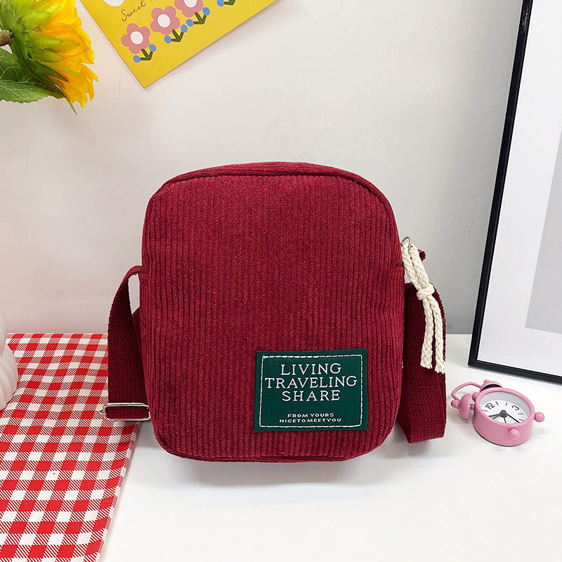 2026 New Korean Style Corduroy Mini Square Shoulder Bag with Braided Tassel and Zipper Closure for Daily Fashion