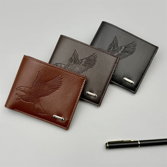 Elegant Eagle Embossed PU Leather Wallet for Men, Slim Bi-Fold Design with Breathable Interior and Stylish Animal Pattern