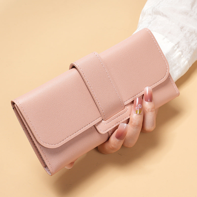 Women's Wallet Long Flip Korean Style Fresh Student Coin Pocket Multifunctional Buckle Wallet