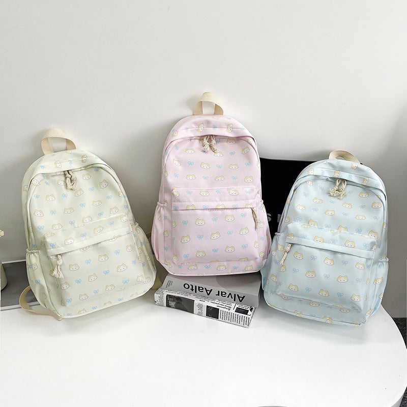 Cute Cat Print Large Capacity Lightweight Backpack Girls' Class Leisure Travel Fashion Backpack