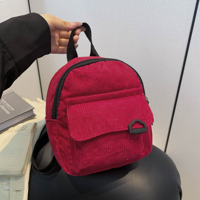 Mini backpack male and female cute commuting corduroy texture student all?matching schoolbag