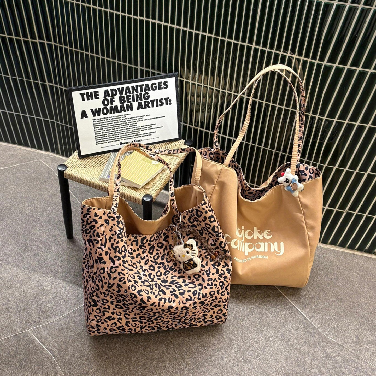 Korean Style Duplex Printing Canvas Tote Bag Female College Style Large Capacity Commuter Shoulder Bag