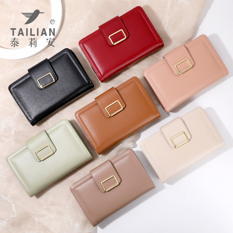 Minimalist PU Women's Wallet with Gold Buckle Design, Compact and Functional for Daily Use