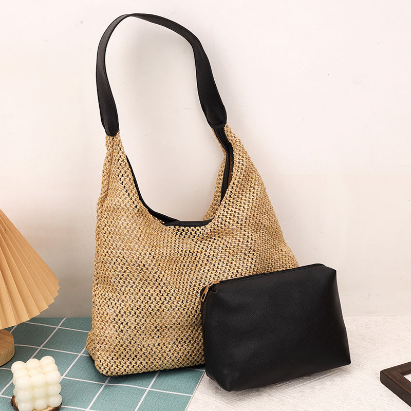 Retro Large Capacity Straw Bag New Fashion Woven Commuter Shoulder Bag Beach Casual Ladies