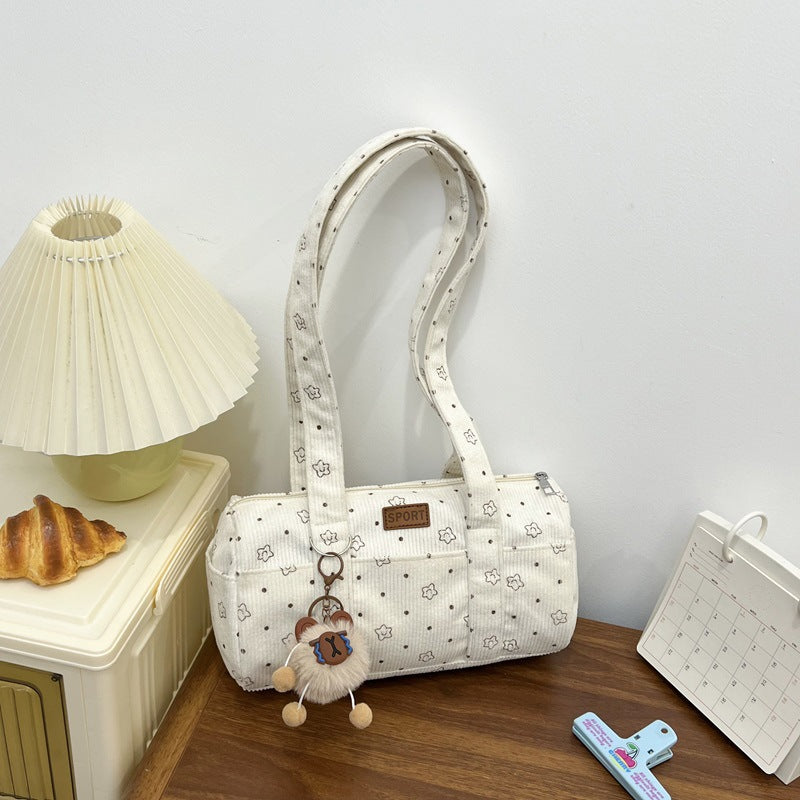 Women's Bag New Corduroy Korean Style Fresh Simple Fashion All-Match Commuter Cylinder Handbag