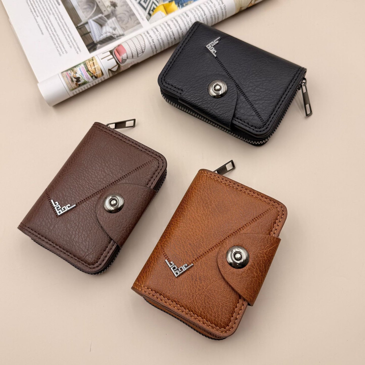 Men's Wallet Fashion PU Leather Card Holder with Button Large Capacity Card Storage Wallet