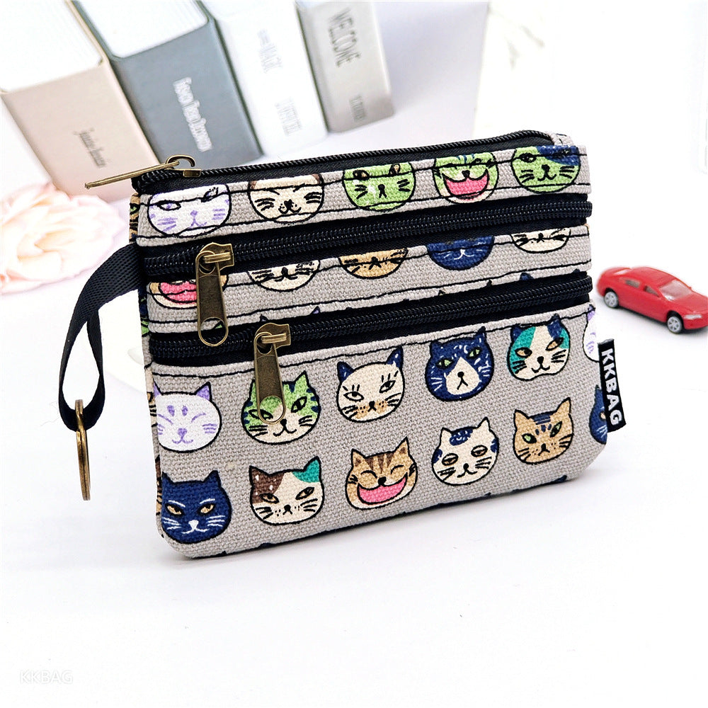 New Cartoon Three-Layer Sundries Storage Bag Summer Carry around Makeup Pouch Girls Coin Purse Key Card