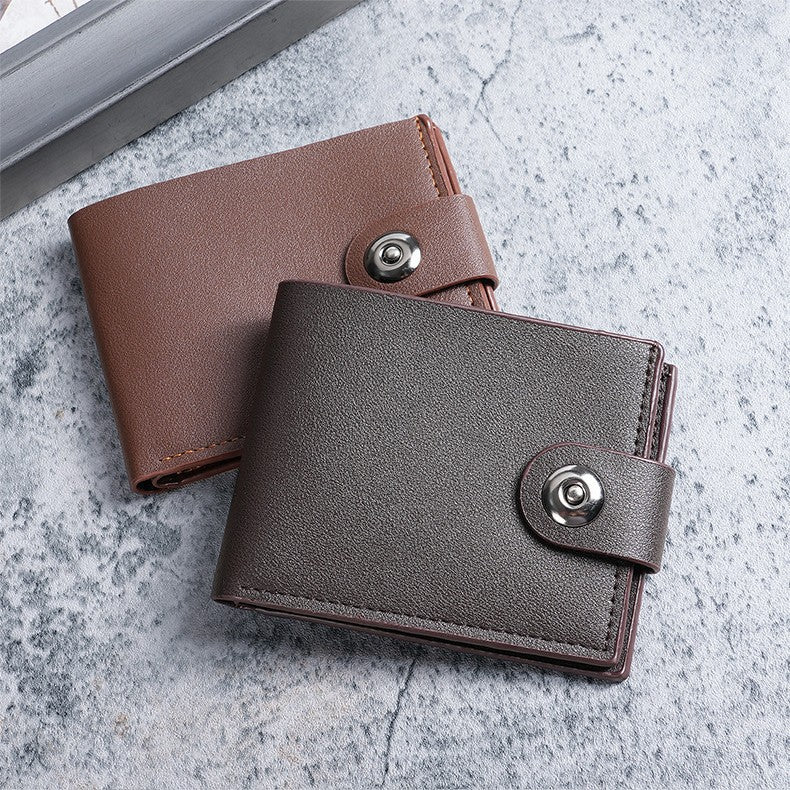 Men's Fashionable Compact Wallet with Multiple Card Slots and Secure Button Closure for Everyday Use