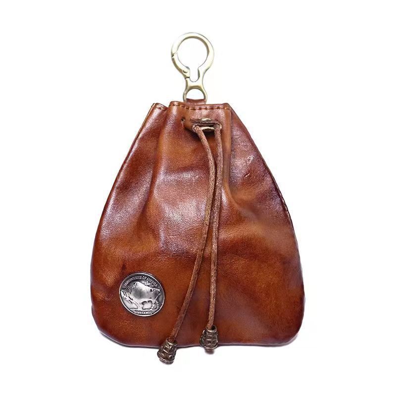 Women's Storage Bag Retro Soft Leather Drawstring Coin Purse Multi-Functional Simple Daily Portable Small Saddle Bag