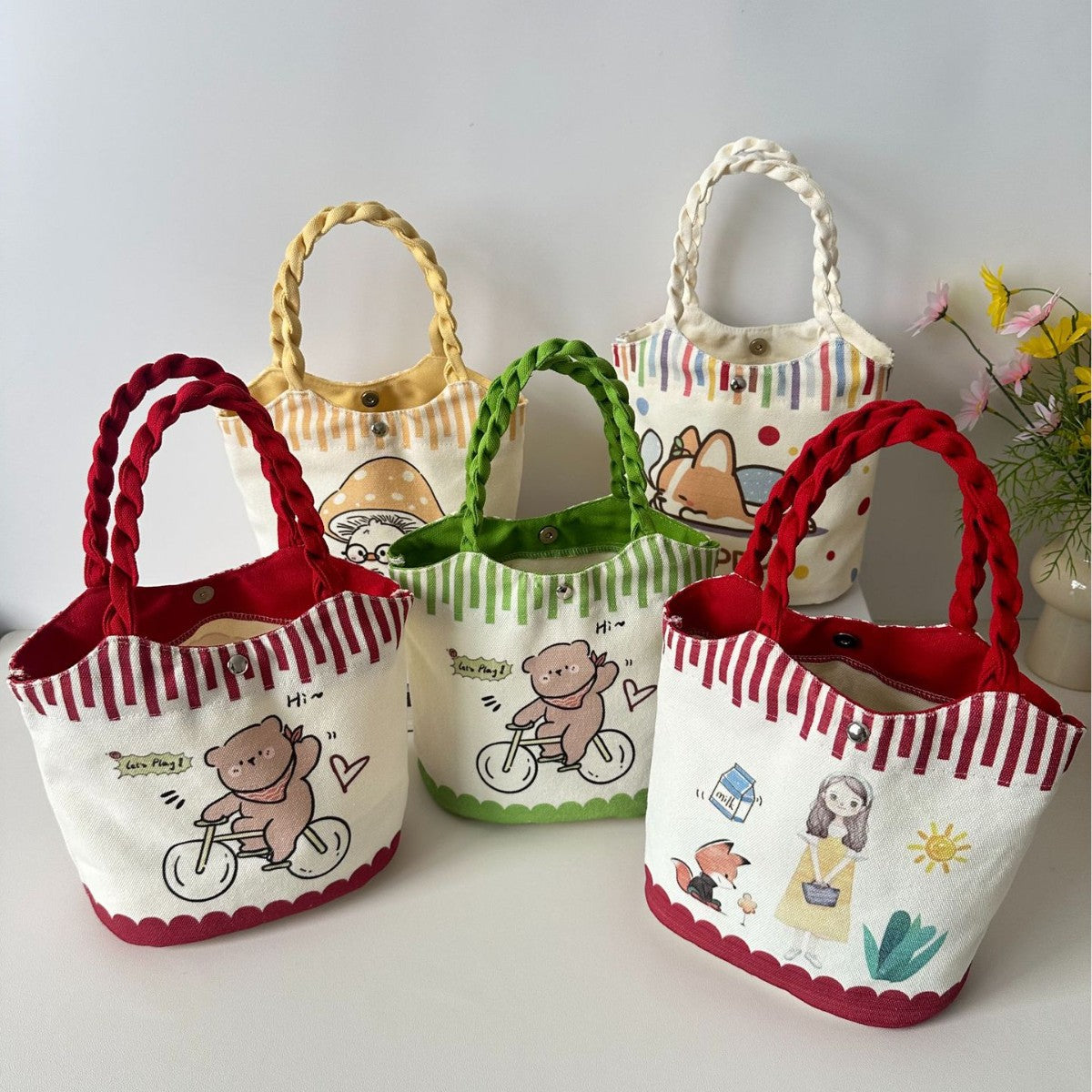 Vegetable Basket Bag Female Cartoon Cute Commuter Hand Carrying Child Storage Lunch Box Lunch Bag
