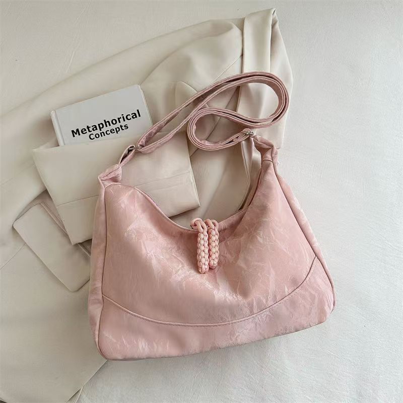 2026 Spring New Fashion Women's Large Capacity Soft PU Tote Bag with Beaded Drawstring, Casual Travel Shoulder Bag