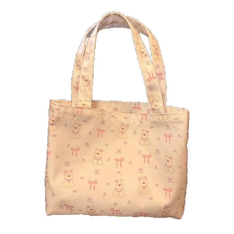 Korean Style Cute Dog Print Tote Bag with Floral Pattern, Perfect for Daily Use and Commuting