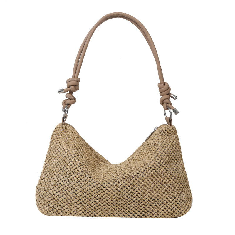 Hand-Woven Bag Women's New Fashion Retro Straw Woven Tote Bag Versatile Large Capacity Shoulder Bag
