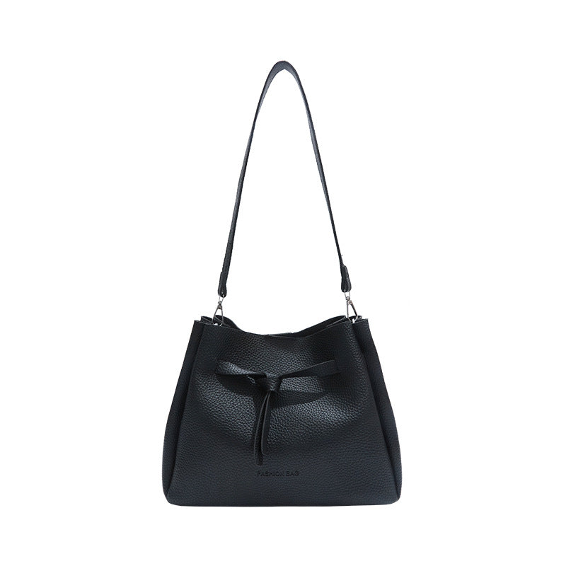 2025 Spring New Women's Fashion Bucket Bag with Bow Detail, Casual Street Style Shoulder Bag with Magnetic Closure and Inner Pockets