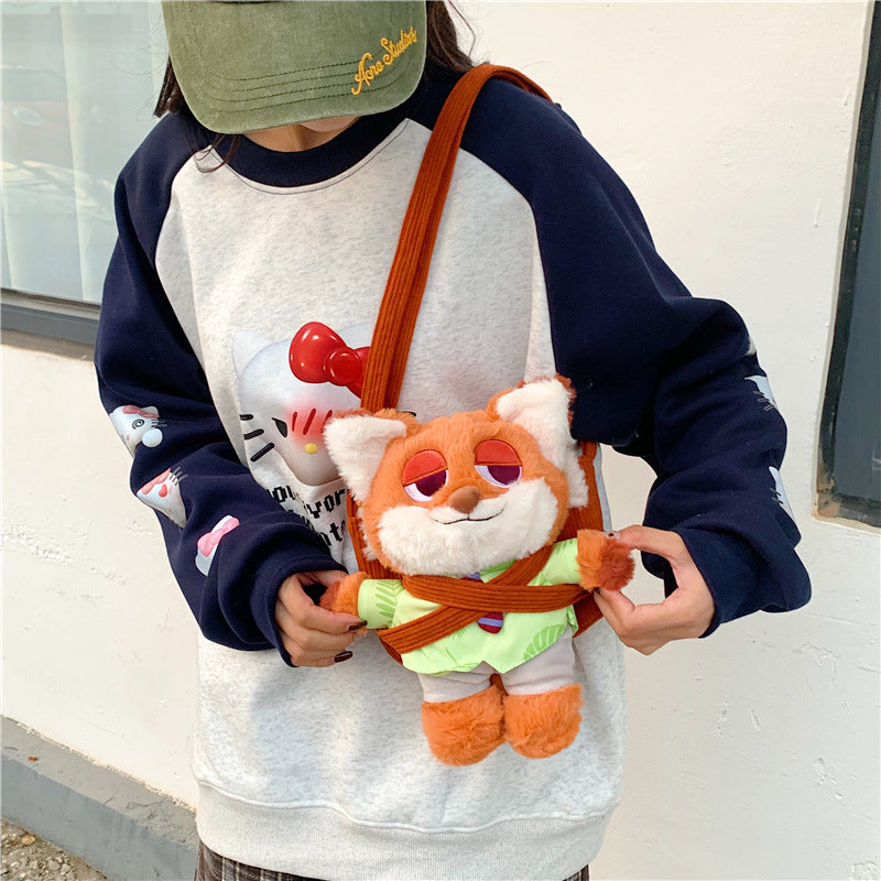 Cute Cartoon Bunny Plush Shoulder Bag with Soft Velvet Design and Magnetic Closure for Daily Use