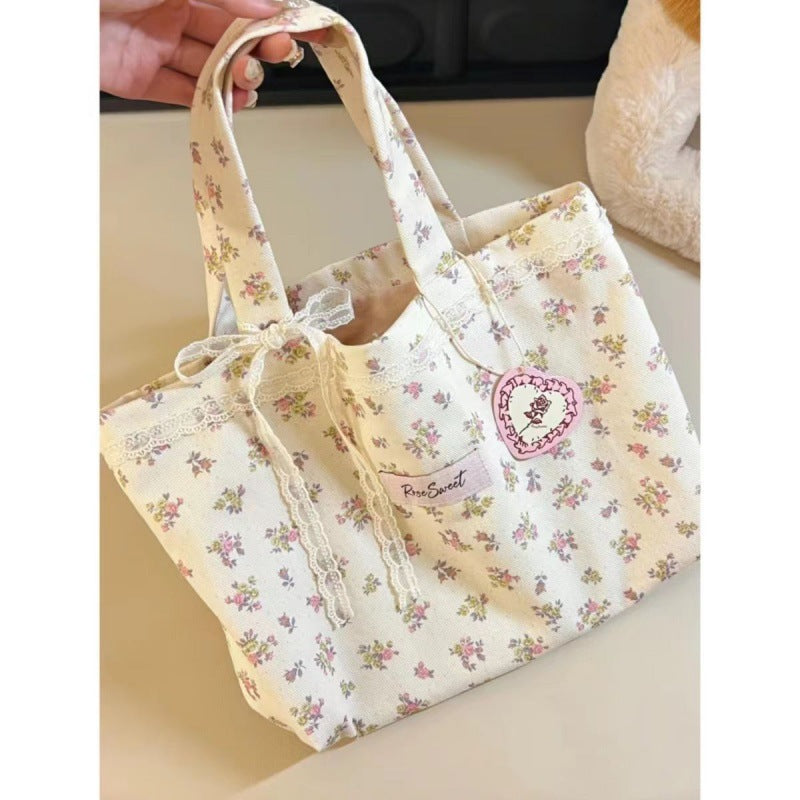 Floral Canvas Tote Bag 2024 New Style Romantic Rose Print Large Capacity Shoulder Bag for Daily Use and Travel