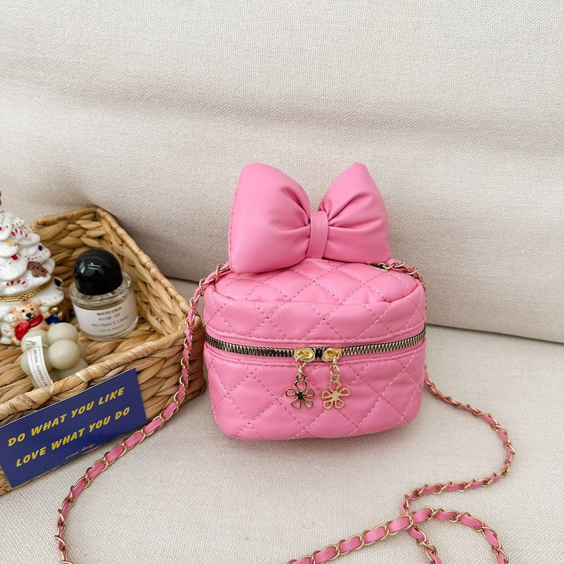 Women's Bag Fashionable Pu Western Style Fashion Sweet Little Princess Diamond Embroidery Thread Bow Chain Candy Color Shoulder Messenger Bag
