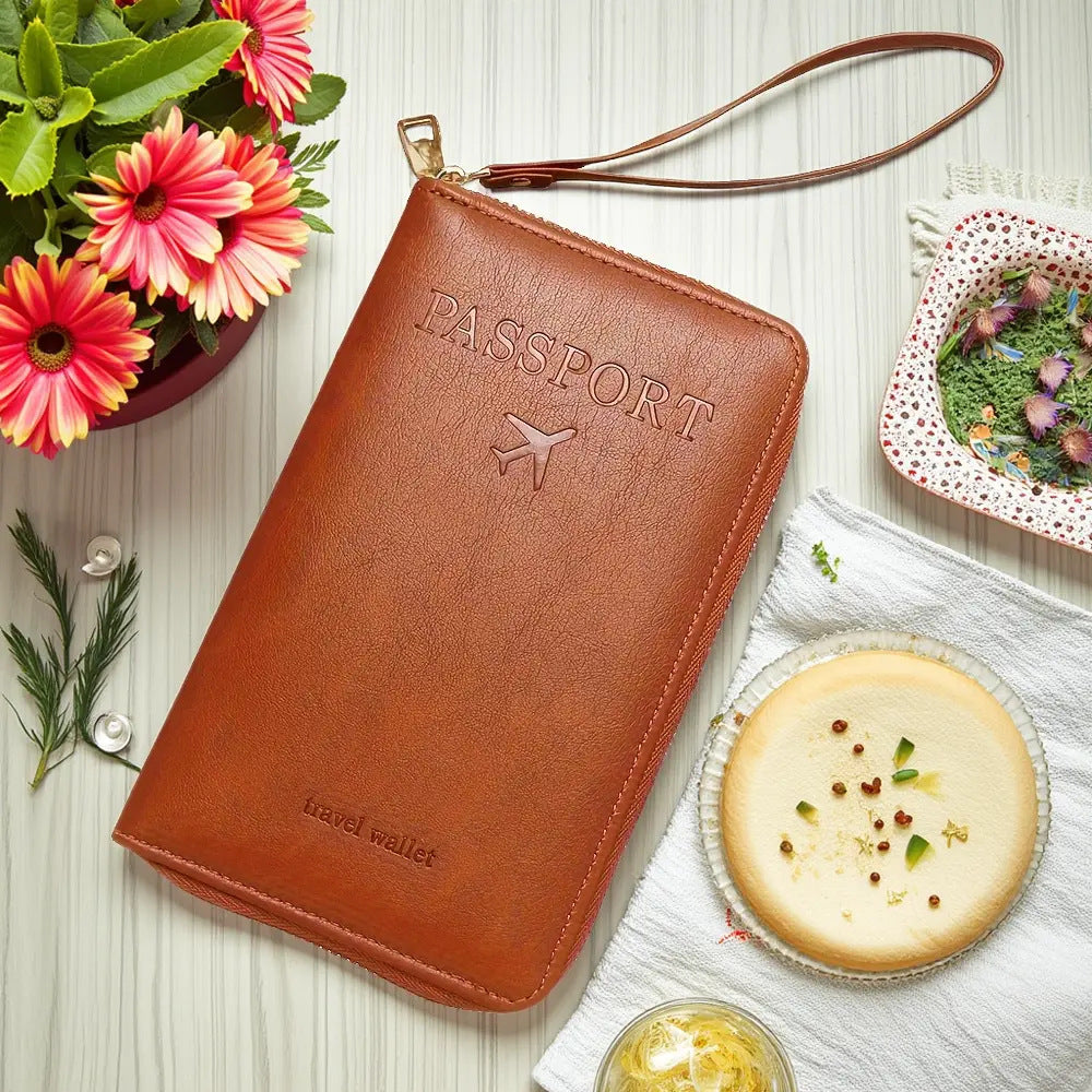Elegant RFID Travel Wallet with Zipper Design for Passport and Ticket Storage, Anti-Theft & Expandable Organizer
