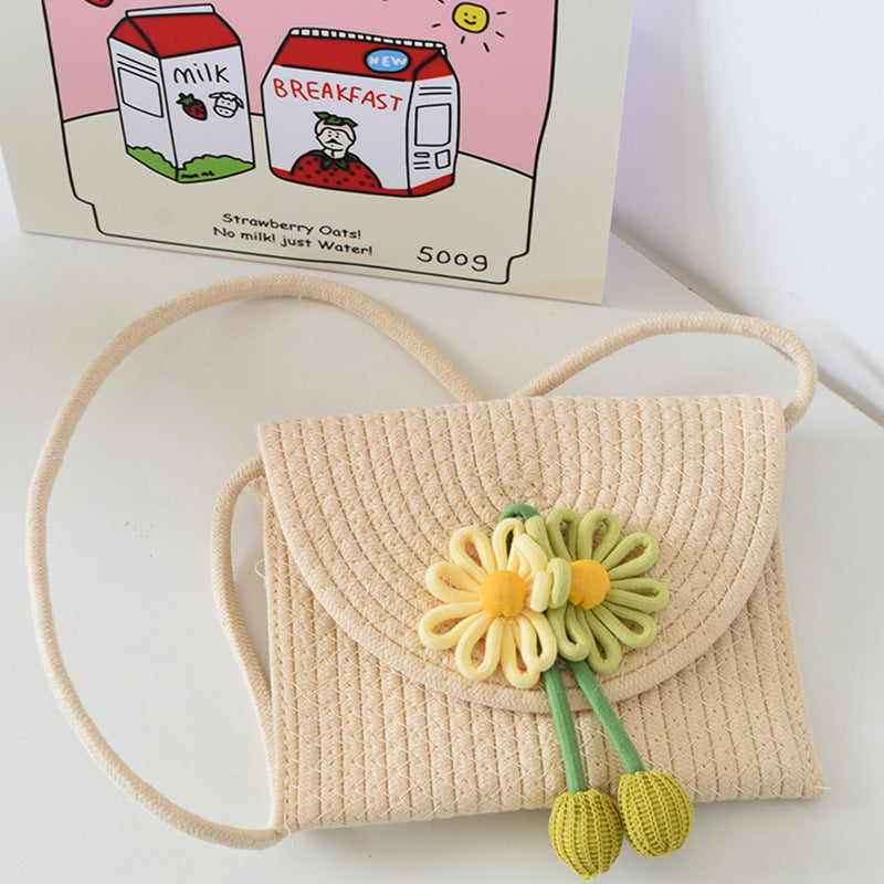Cute Flower Embroidered Woven Crossbody Bag for Women, Summer Fashion Street Style Small Shoulder Bag with Magnetic Closure