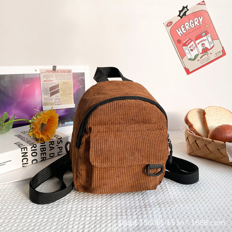 Mini backpack male and female cute commuting corduroy texture student all?matching schoolbag