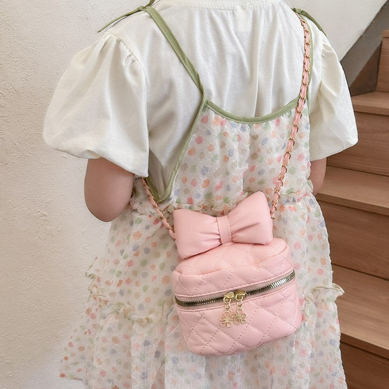 Women's Bag Fashionable Pu Western Style Fashion Sweet Little Princess Diamond Embroidery Thread Bow Chain Candy Color Shoulder Messenger Bag