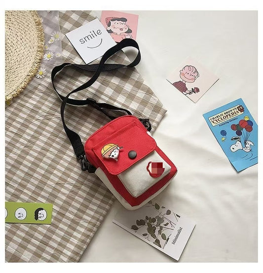 Cute Street Style Crossbody Bag with Cartoon Patch and Functional Pockets for Daily Use
