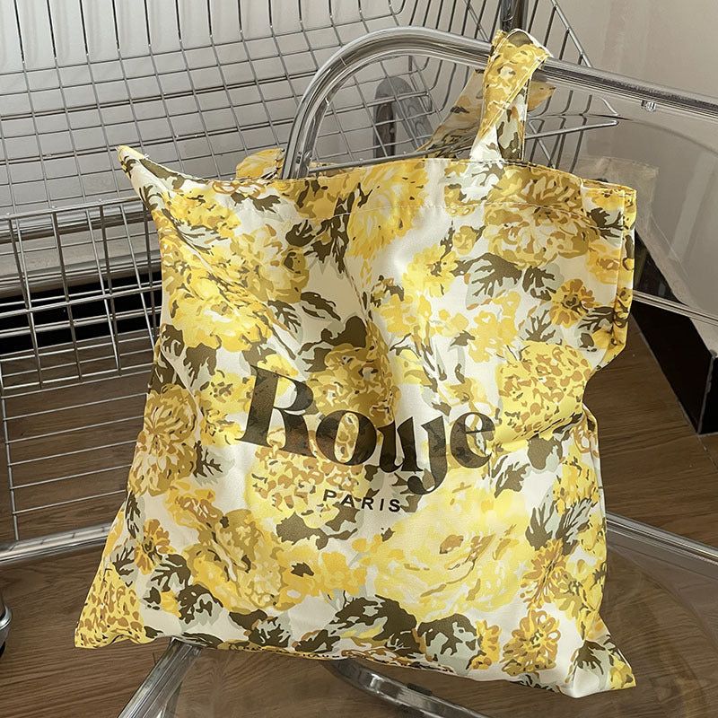 Floral Print Soft Tote Bag with Letter Design, Stylish Shoulder Handbag for Daily Use