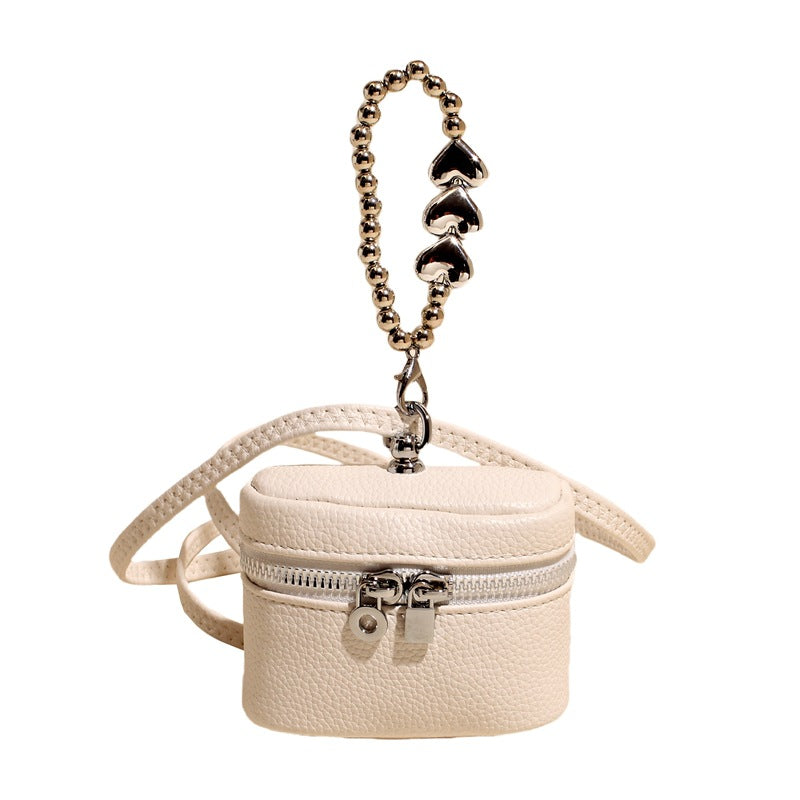 Chic Mini Box Bag with Heart Charm Chain for Women, Casual Urban Style Crossbody Handbag
