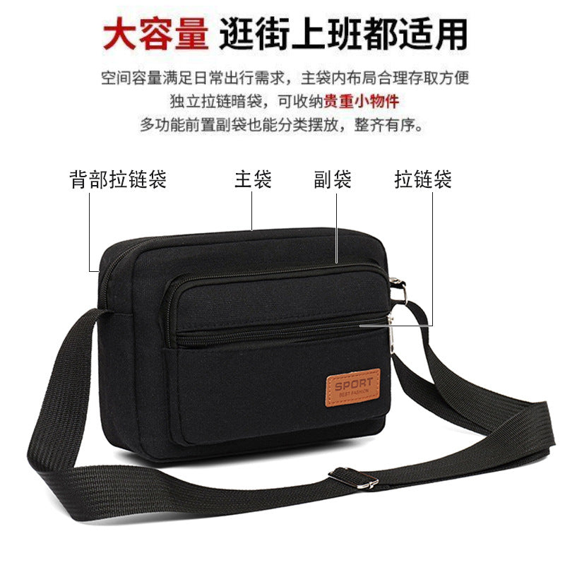 Men's Urban Simple Canvas Shoulder Bag Unisex Breathable Messenger Bag Multi-Pocket Adjustable Shoulder Strap Commuter Phone Bag