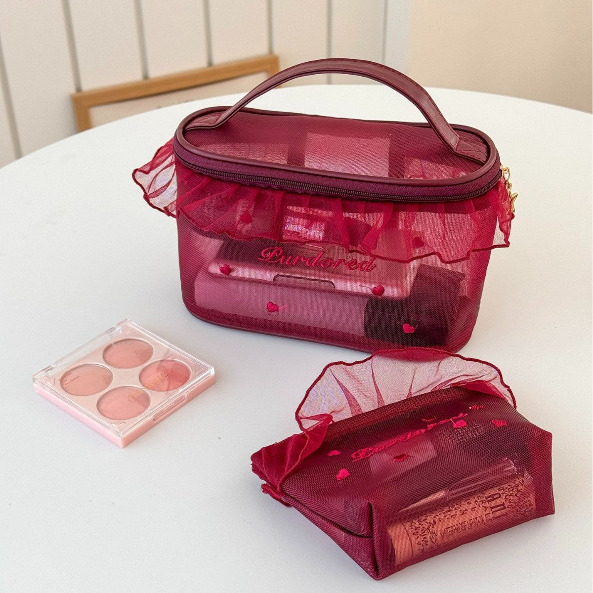 Ruffled Mesh Bag Good-looking Girl's Heart Student Portable Breathable Lipstick Sample Storage Bag