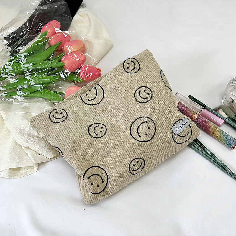 Original Embroidery Women's Canvas Cosmetic Bag Artistic Retro Flowers Print Exquisite Quilting Design Portable Clutch