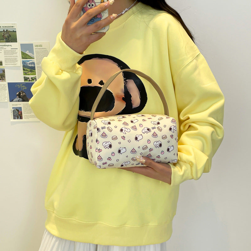 Cute Cartoon Printed Women's Cosmetic Bag Large Capacity Zipper Design Daily Portable Storage Bag