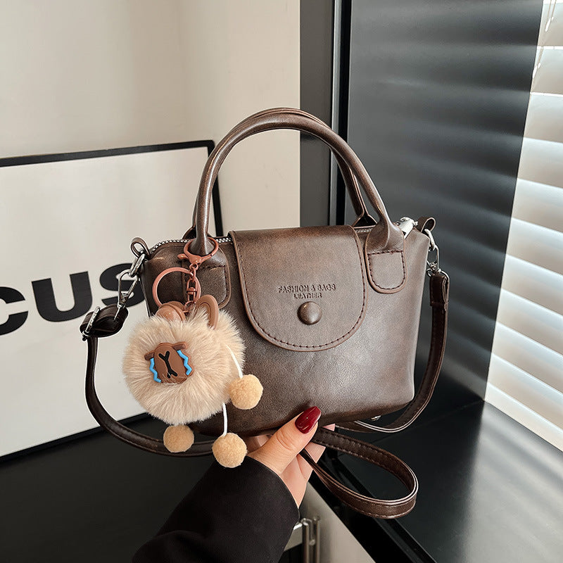 Chic Vintage PU Crossbody Bag for Women, Soft Bucket Style with Adjustable Strap and Zip Closure