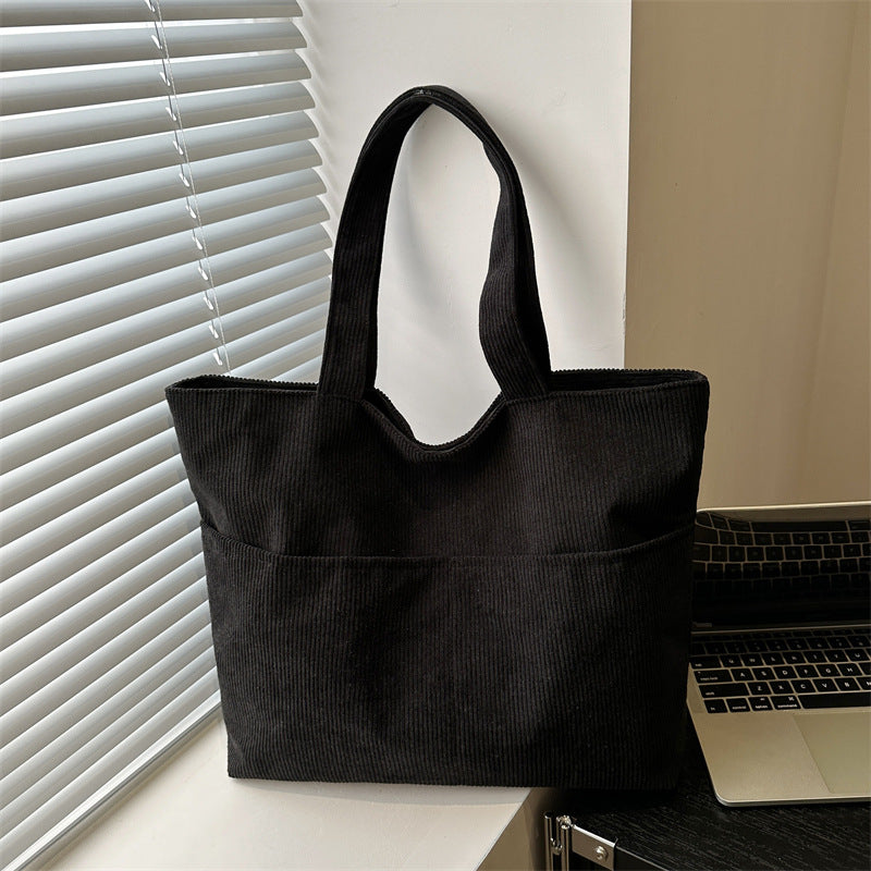 Corduroy Bag Women's Korean-Style Large Capacity New Pure Color Artistic Student Shoulder Tote Bag