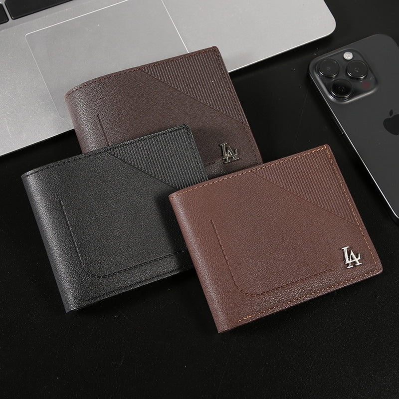 Elegant Men's Short Wallet with Multiple Card Slots, Durable PU Leather, VintageŷÃÀ Style with Stitching Detail