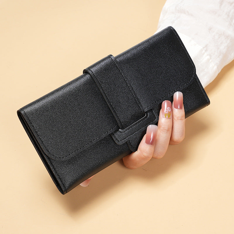 Women's Wallet Long Flip Korean Style Fresh Student Coin Pocket Multifunctional Buckle Wallet