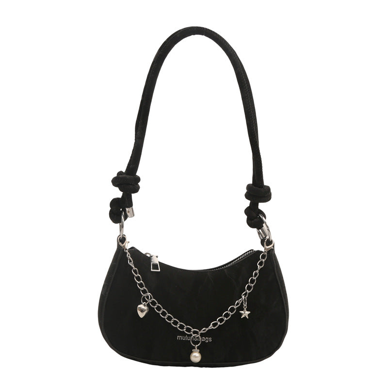 Chic Mini Shoulder Bag with Chain Detail for Women, Trendy Casual Crossbody Bag 2026 Spring Fashion