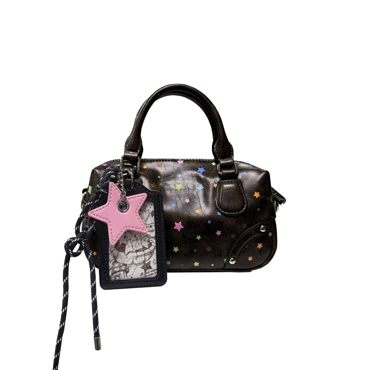 XINGX Printed Mini Handbag Ladies New Fashion Commuter Shoulder Crossbody Bag with Hanging Ornament Pendant