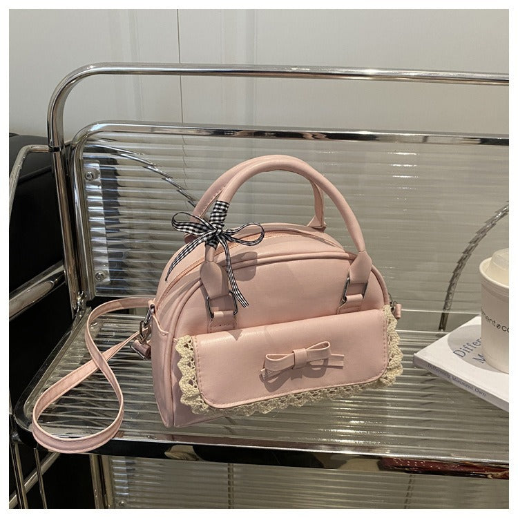 Cute Korean Style Handbag with Bow and Lace Trim, Fashionable Crossbody Bag for Women, Simple and Sweet Design