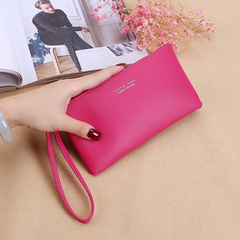 Korean Style Zipper Handbag Women's Large Capacity Everyday Fashion Wallet with Wrist Strap Litchi Pattern Design