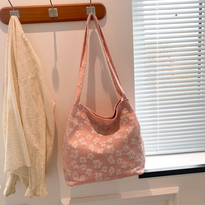 Canvas Bag Women's Summer New Simple Fairy Flower Lace Portable Literary Shoulder Bag