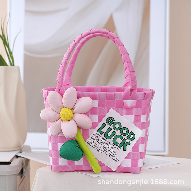Dopamine Color Gift Bag Large Capacity Portable Vegetable Basket Crossbody Outdoor All-Matching Handbag Fashion