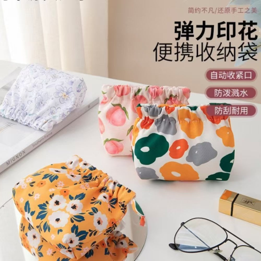 Elastic Printed Portable Storage Bag with Automatic Closure, Waterproof and Durable for Makeup and Daily Essentials