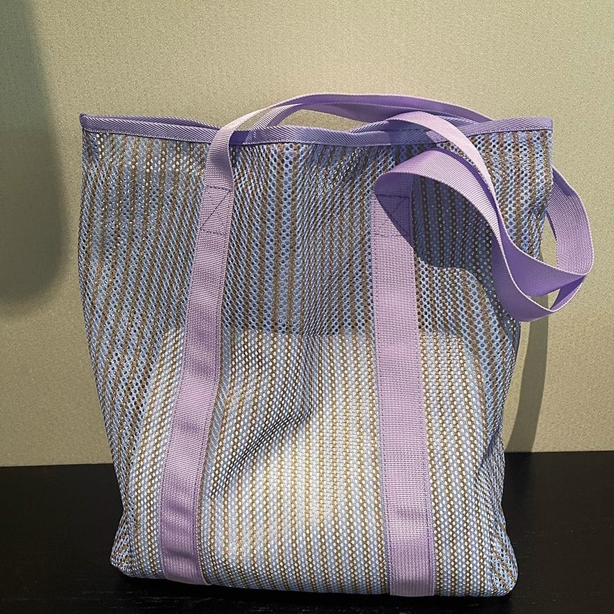 Mesh Tote Bag with Large Capacity for Beach Travel and Toy Storage, Stylish Urban Design