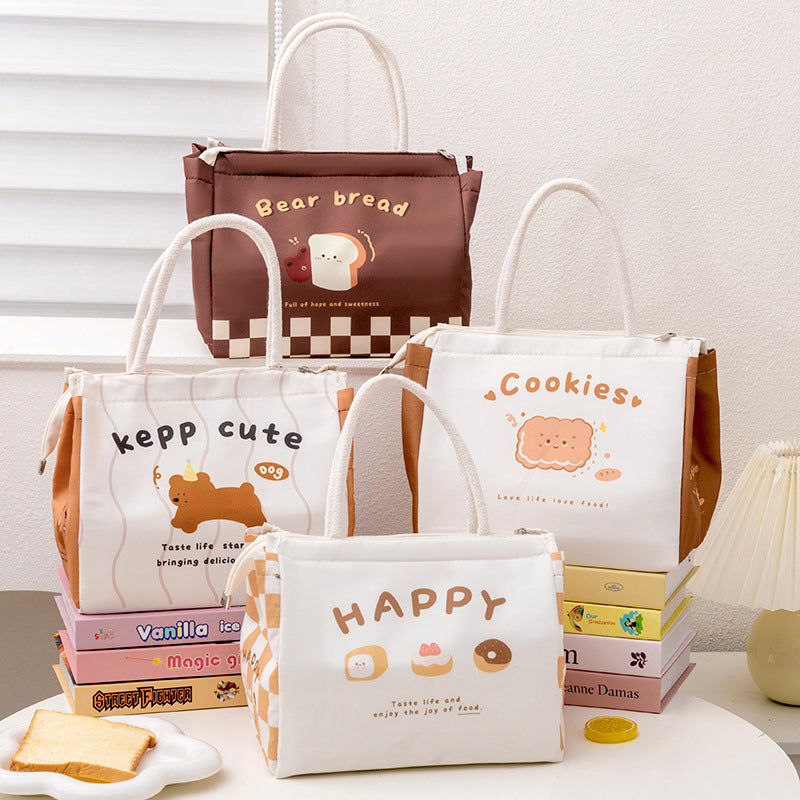 Women's Handbag Cartoon Bear Toast Lunch Box Bag Heat and Cold Insulation Cute Lunch Box Bag